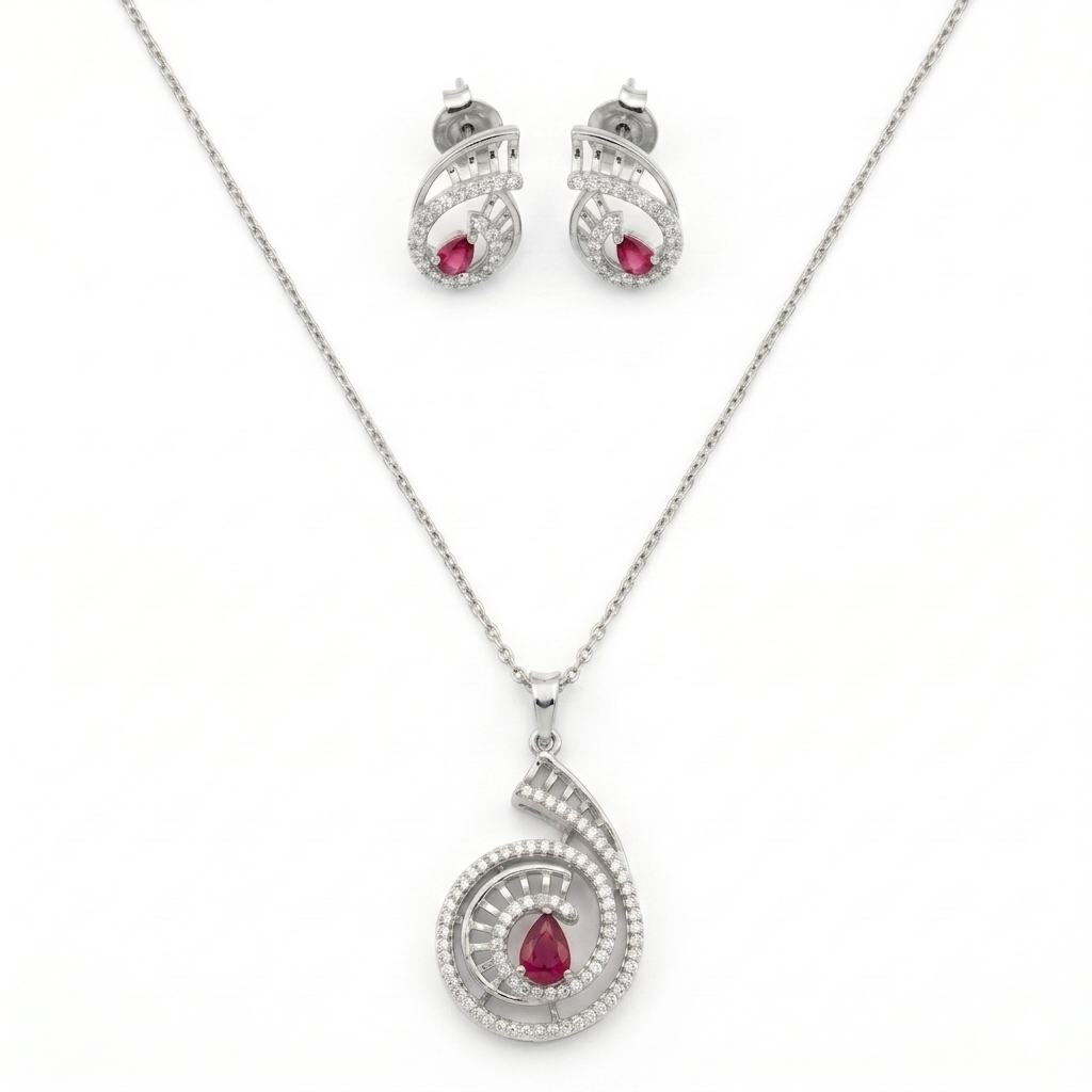 Elegant Spiral Ruby Stone Pendant Set