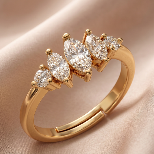 Elegant Gold-Tone Multi-Stone Marquise Ring