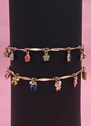Gold Toned Brass Charm Bracelet Set Of 2