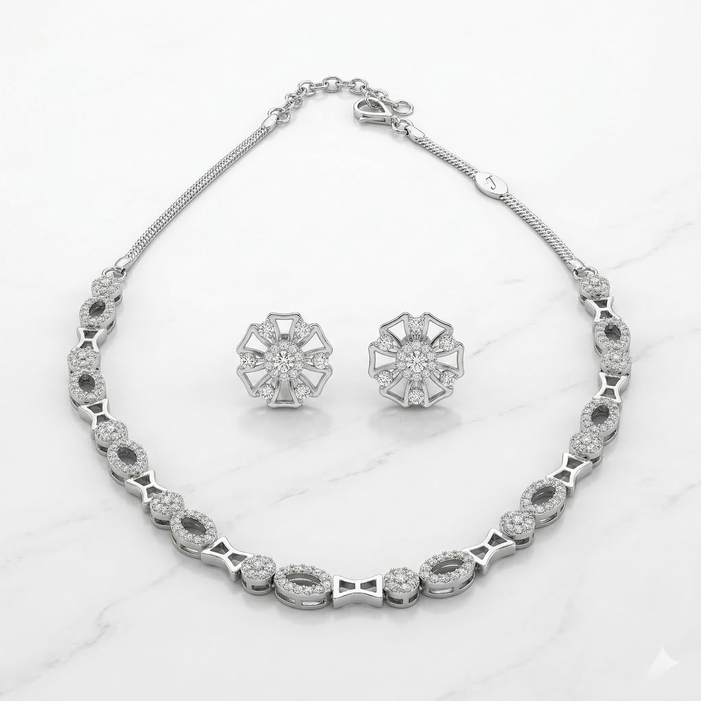 Gold-Tone Linked Oval Stone Necklace Set