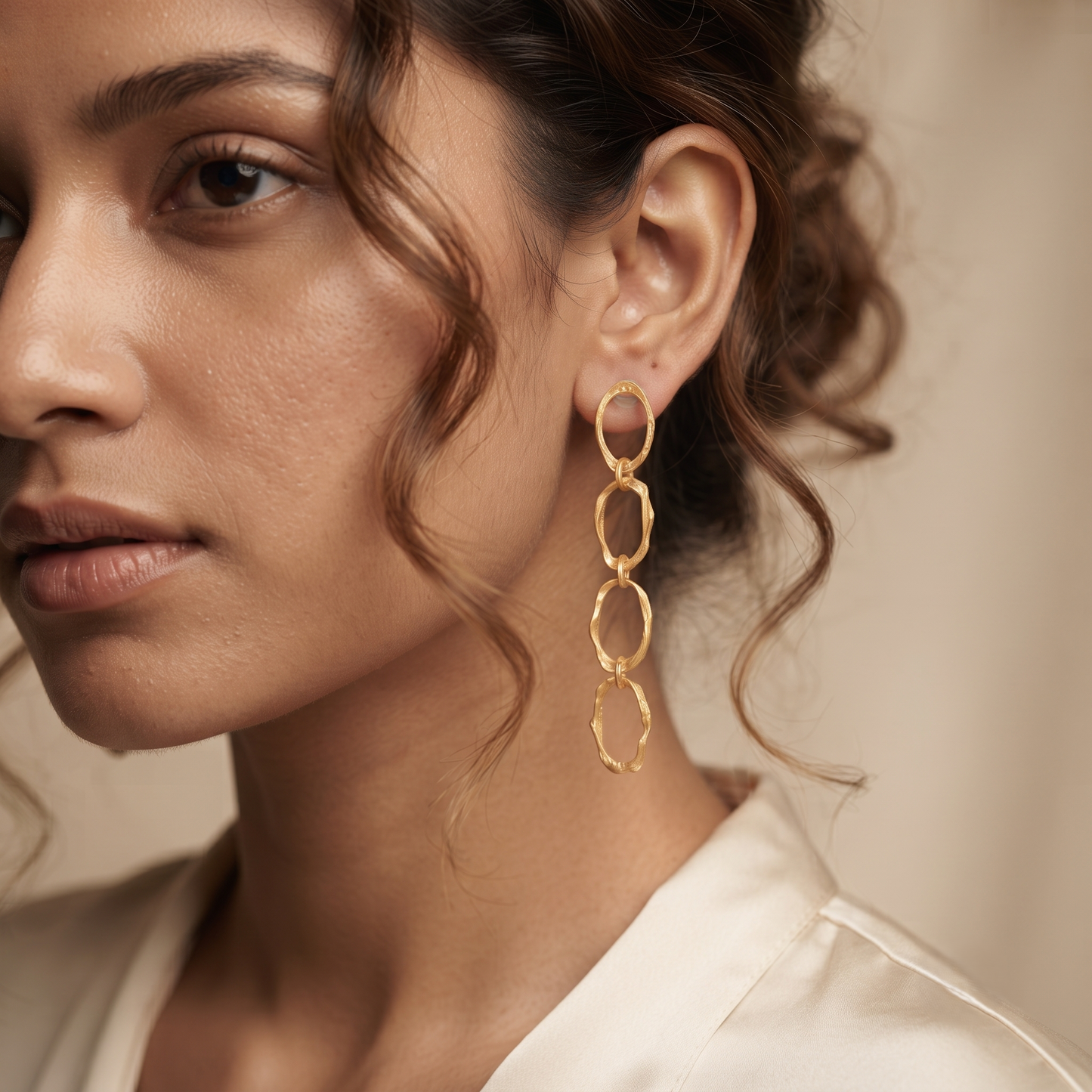 Gold Plated Brass Oval Loop Drop Earrings