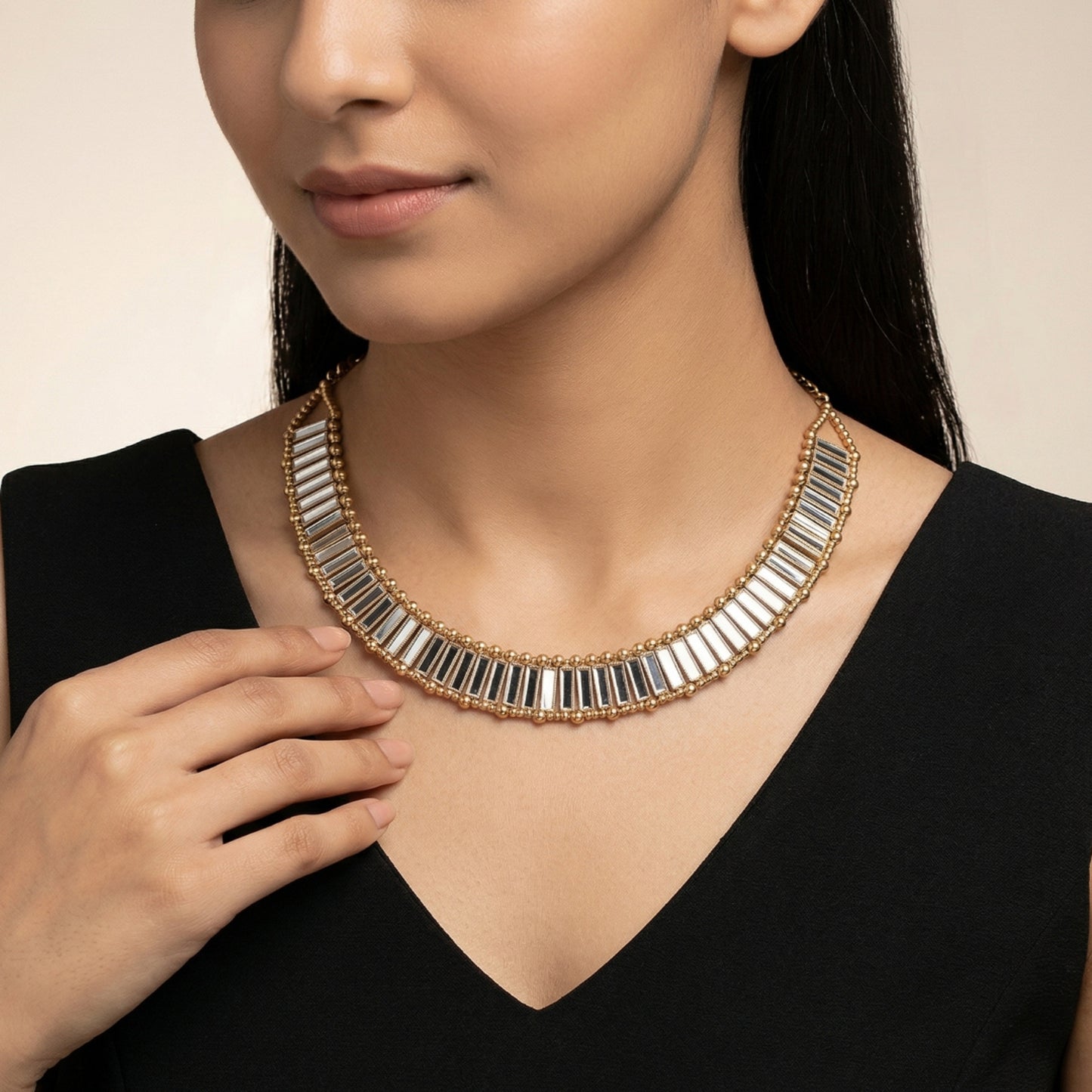 Studded Baguette Link Choker Necklace