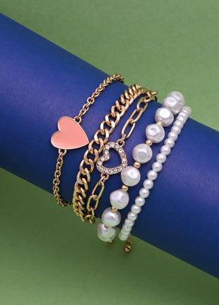 Gold Toned Brass Charm Bracelet Set Of 5