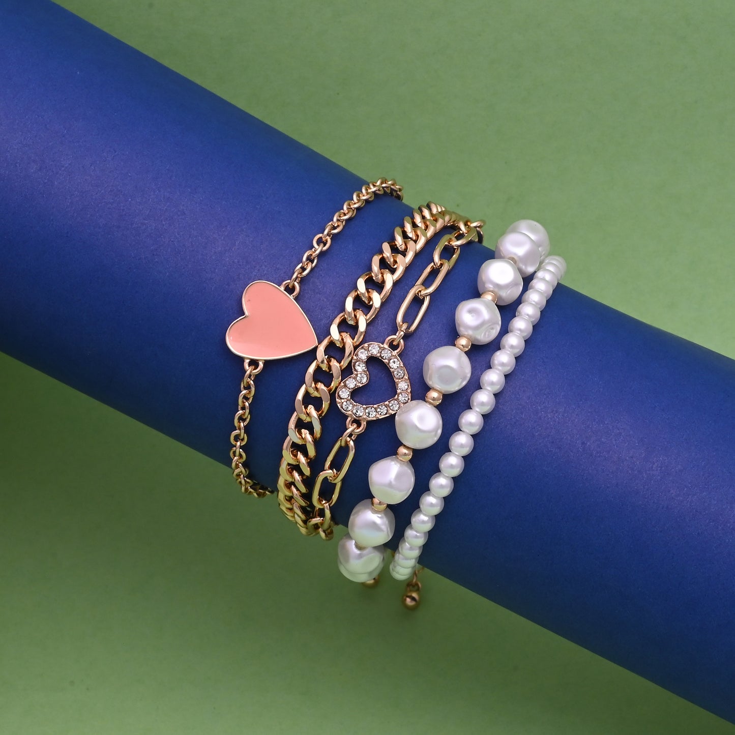 Gold Charm Bracelet Set Of 5