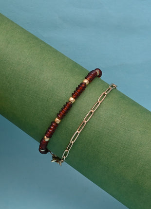 Gold Toned Brass Link Bracelet Set Of 2