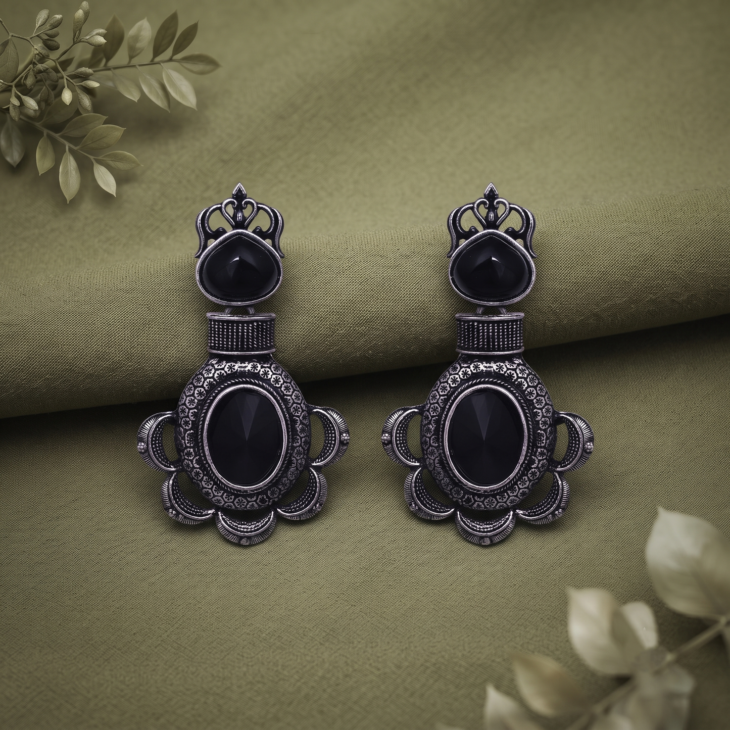 Black Stone Statement Earrings