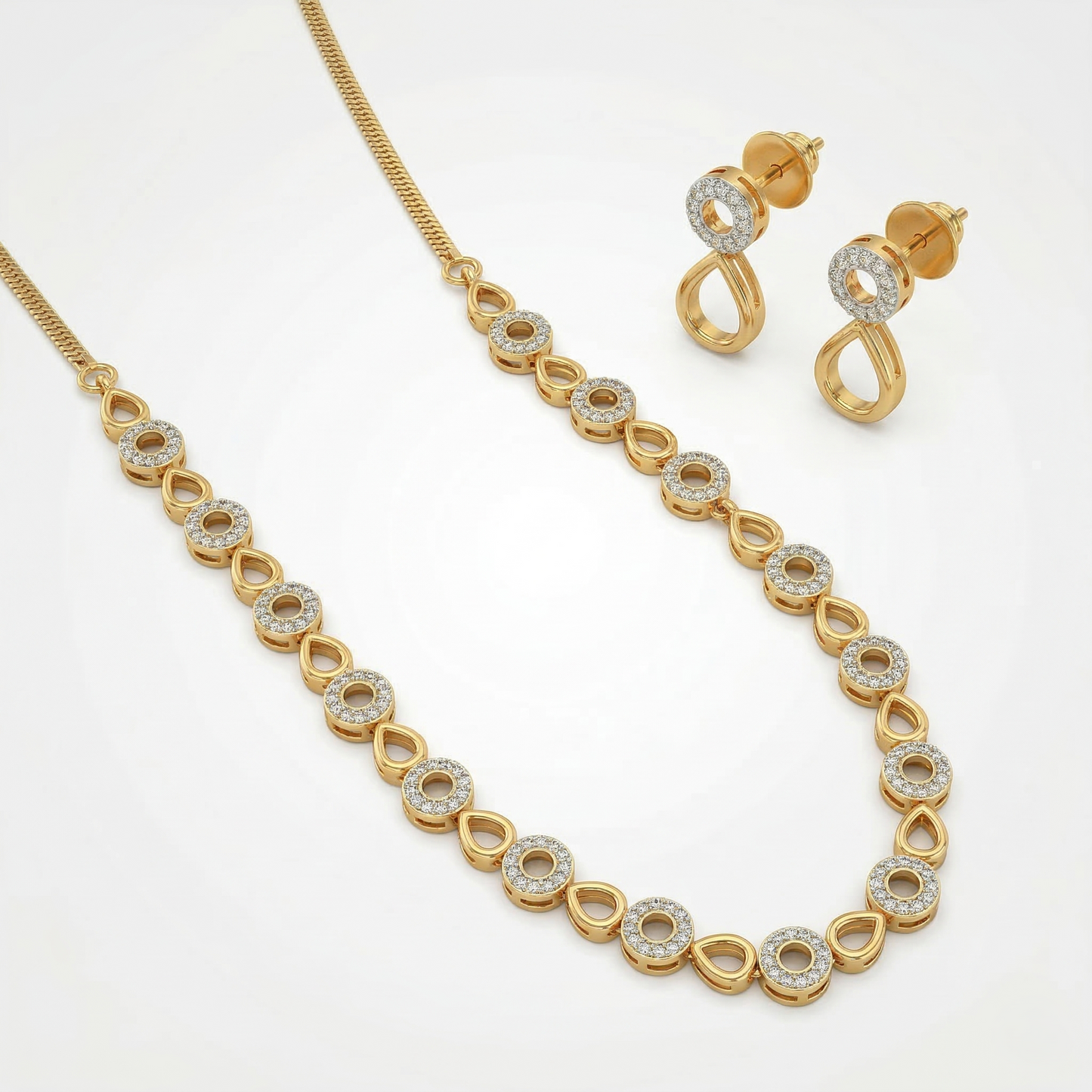 Gold-Tone Teardrop and Circular Stone Necklace Set
