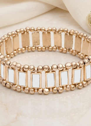 Gold Toned Brass Mirror Elasticated Bracelet