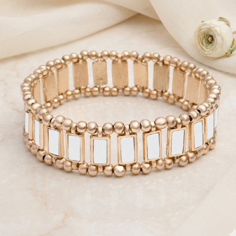 Gold Toned Brass Mirror Elasticated Bracelet