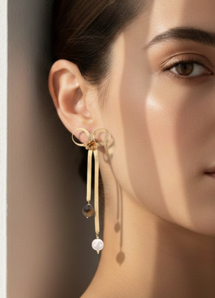 Bow Dangle Earrings With Pearl Stones By 2wist Designs