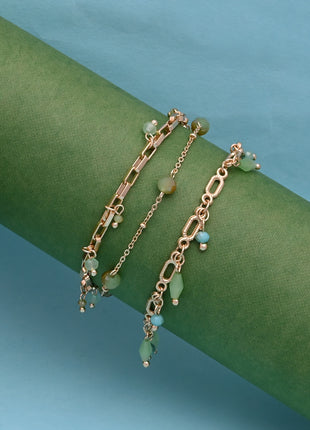 Gold Toned Brass Link Bracelet Set Of 3