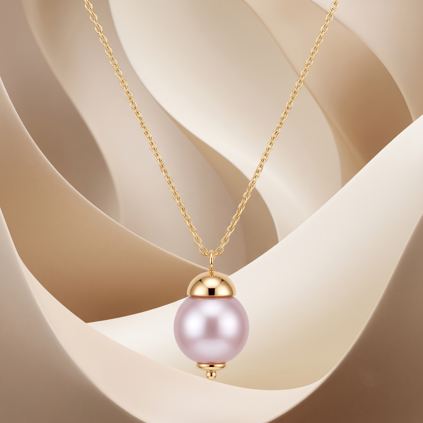 Gold Plated Brass Pink Pearl Drop Pendant Necklace