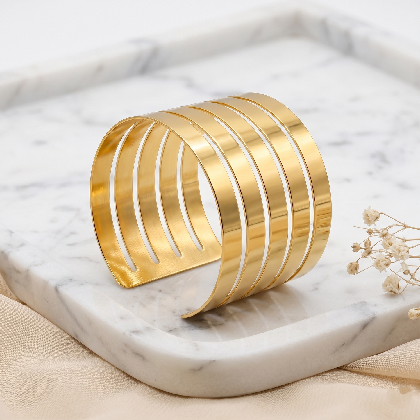 Gold Toned Brass Linear Wire Cuff Bangle