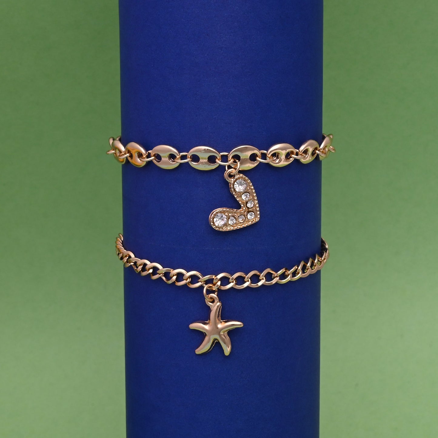 Gold Charm Bracelet Set Of 2