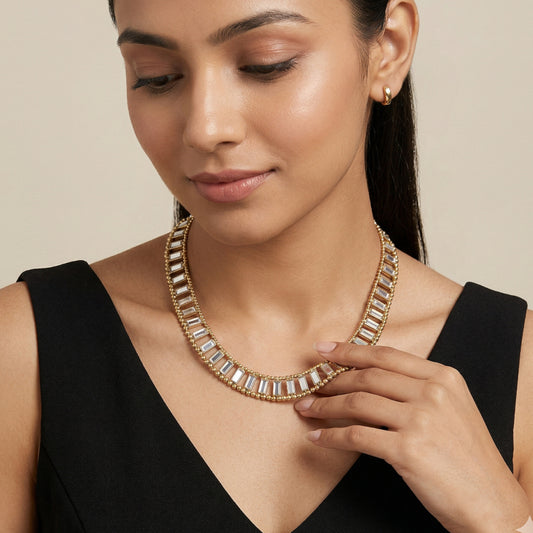 Studded Baguette Link Statement Necklace