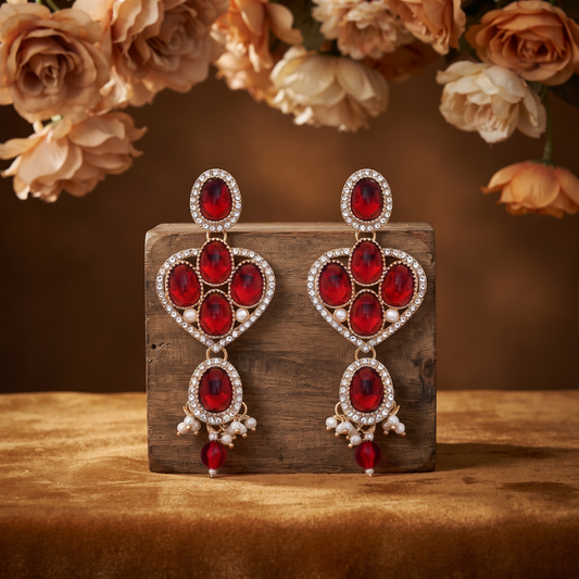 Red Stone Heart Earrings