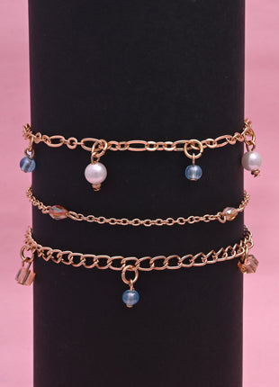 Gold Toned Brass Charm Bracelet Set Of 3