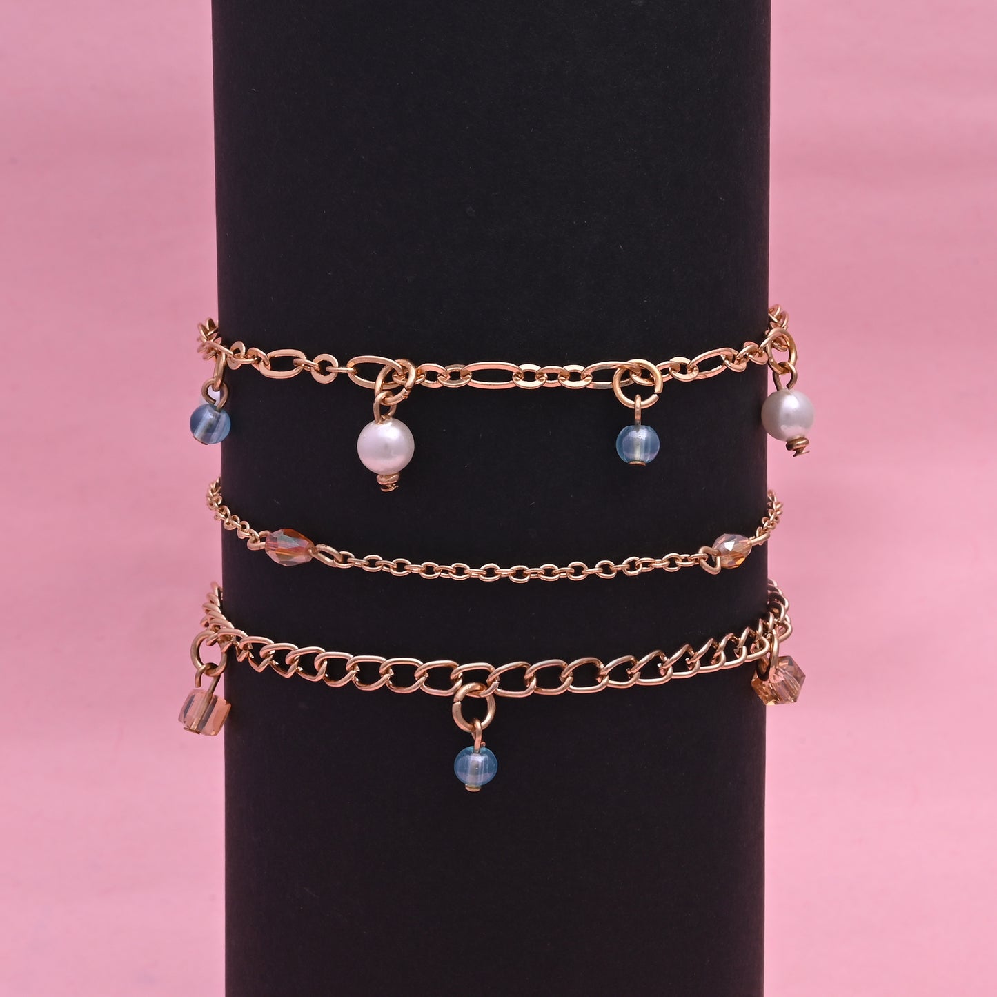 Gold Charm Bracelet Set Of 3
