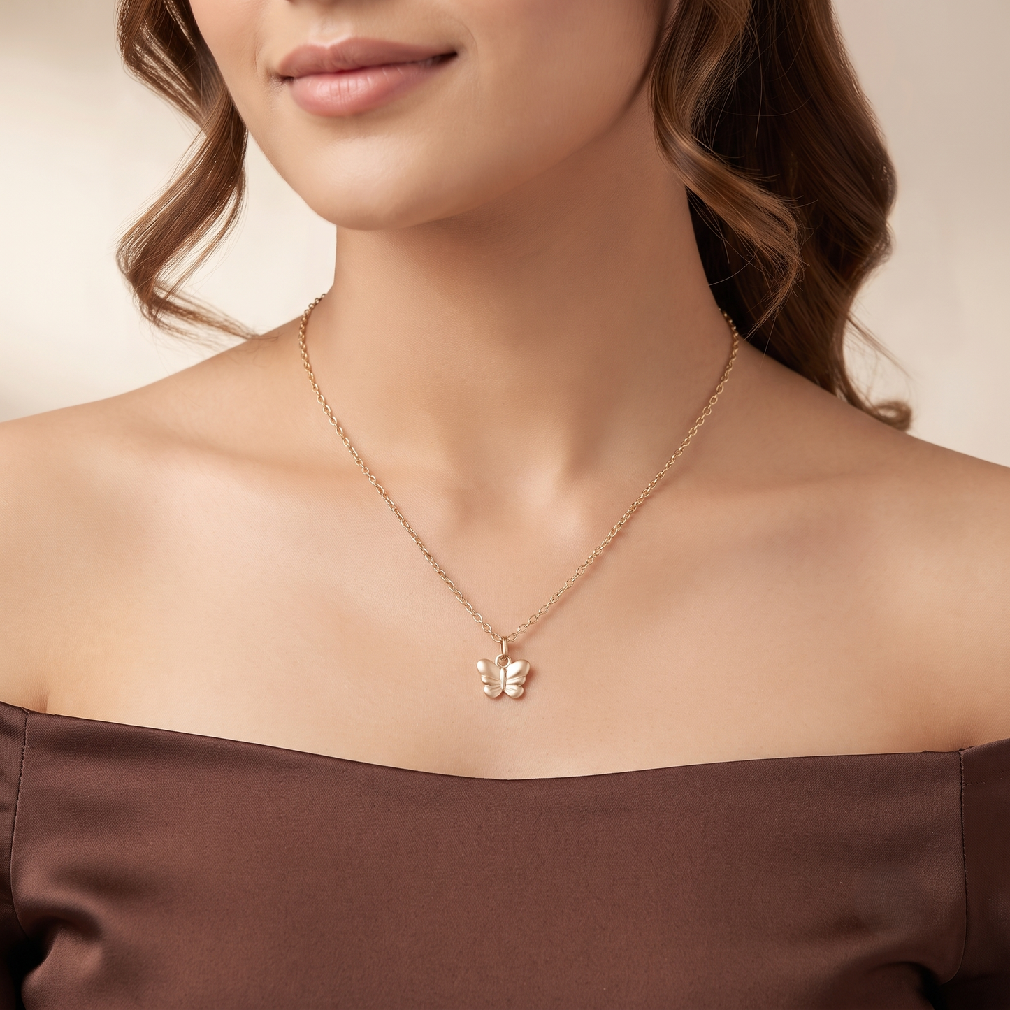 Gold Plated Brass Layered Butterfly Pendant Necklace