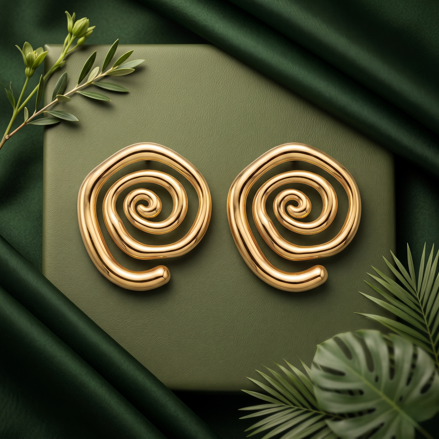 Gold Toned Brass Spiral Swirl Stud Earrings