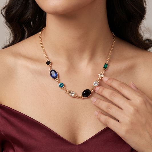 Gold Plated Brass Colorful Gem Pendant Necklace