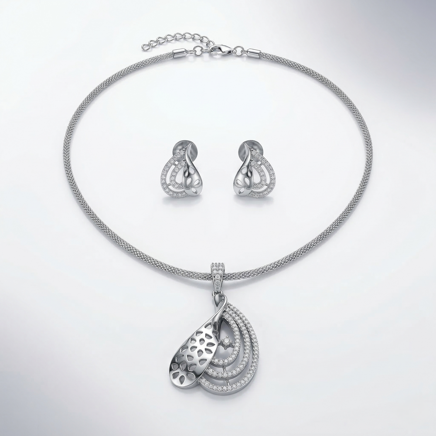 Elegant Leaf-Motif Floral Stone Pendant Set