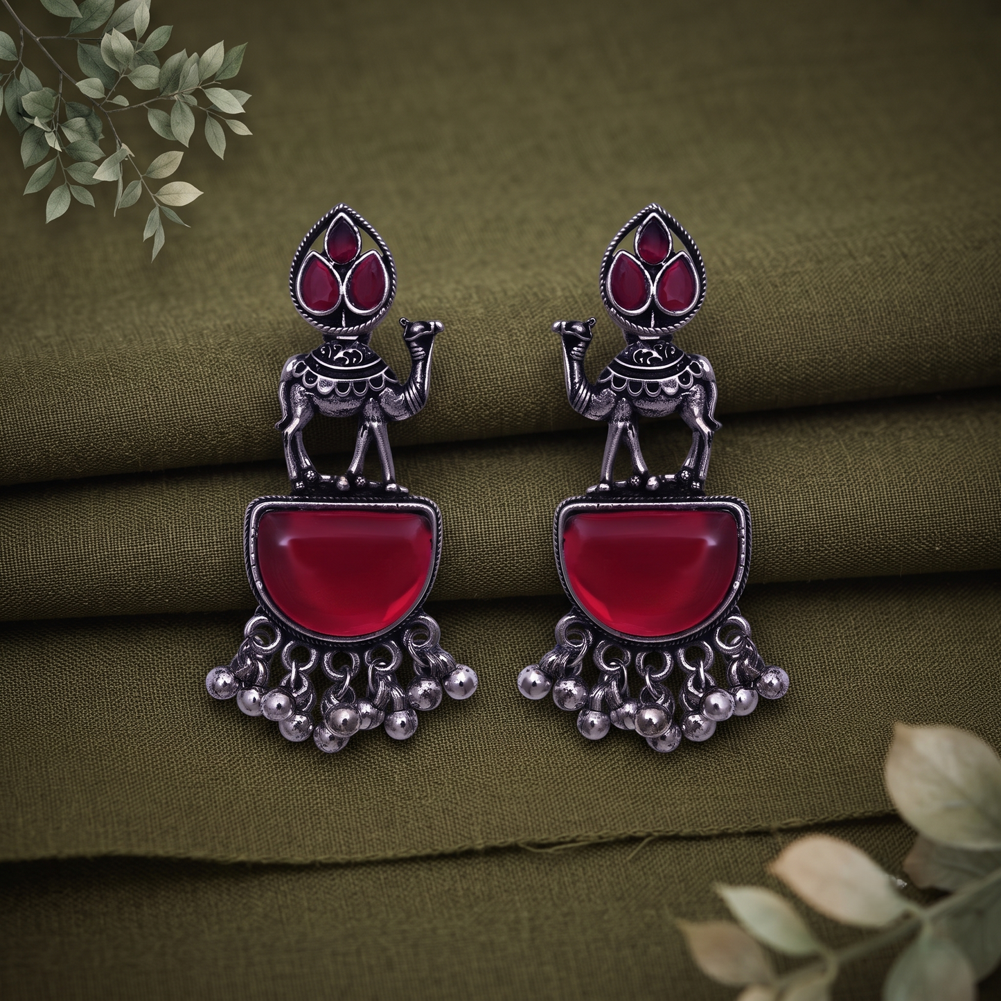 Enchanting Camel Maroon Stone Earrings