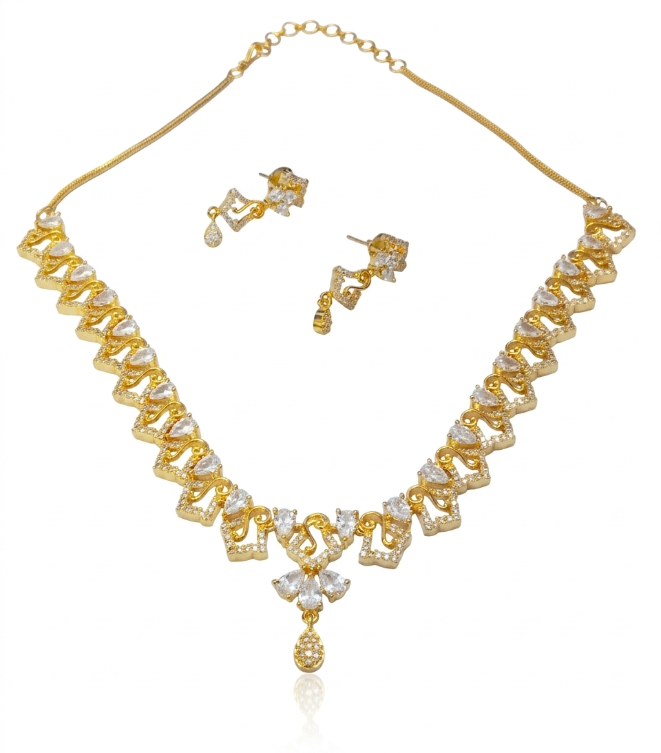 Gold-Tone Geometric Stone Necklace Set