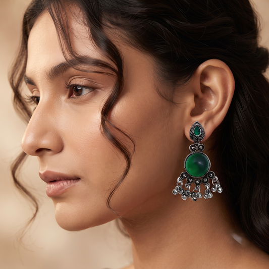 Green Stone Statement Earrings