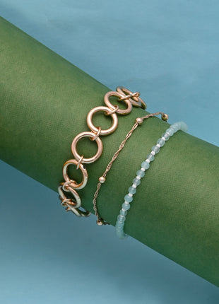 Gold Toned Brass Multistrand Bracelet Set Of 3