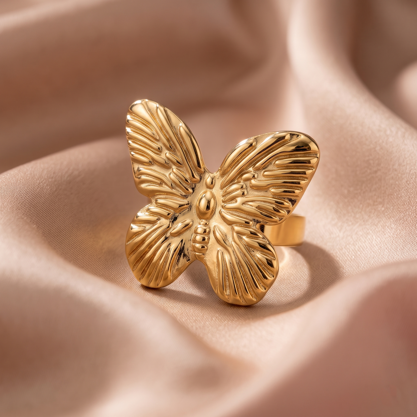Gold Toned Brass Butterfly Necklace, Earrings And Charm Set