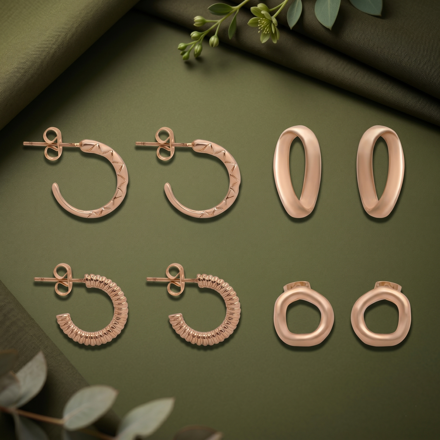 Gold-Tone Textured Hoop Earring Stack Set