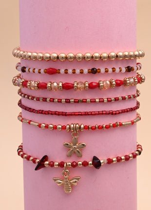 Gold Toned Brass Elasticated Bracelet Set Of 7