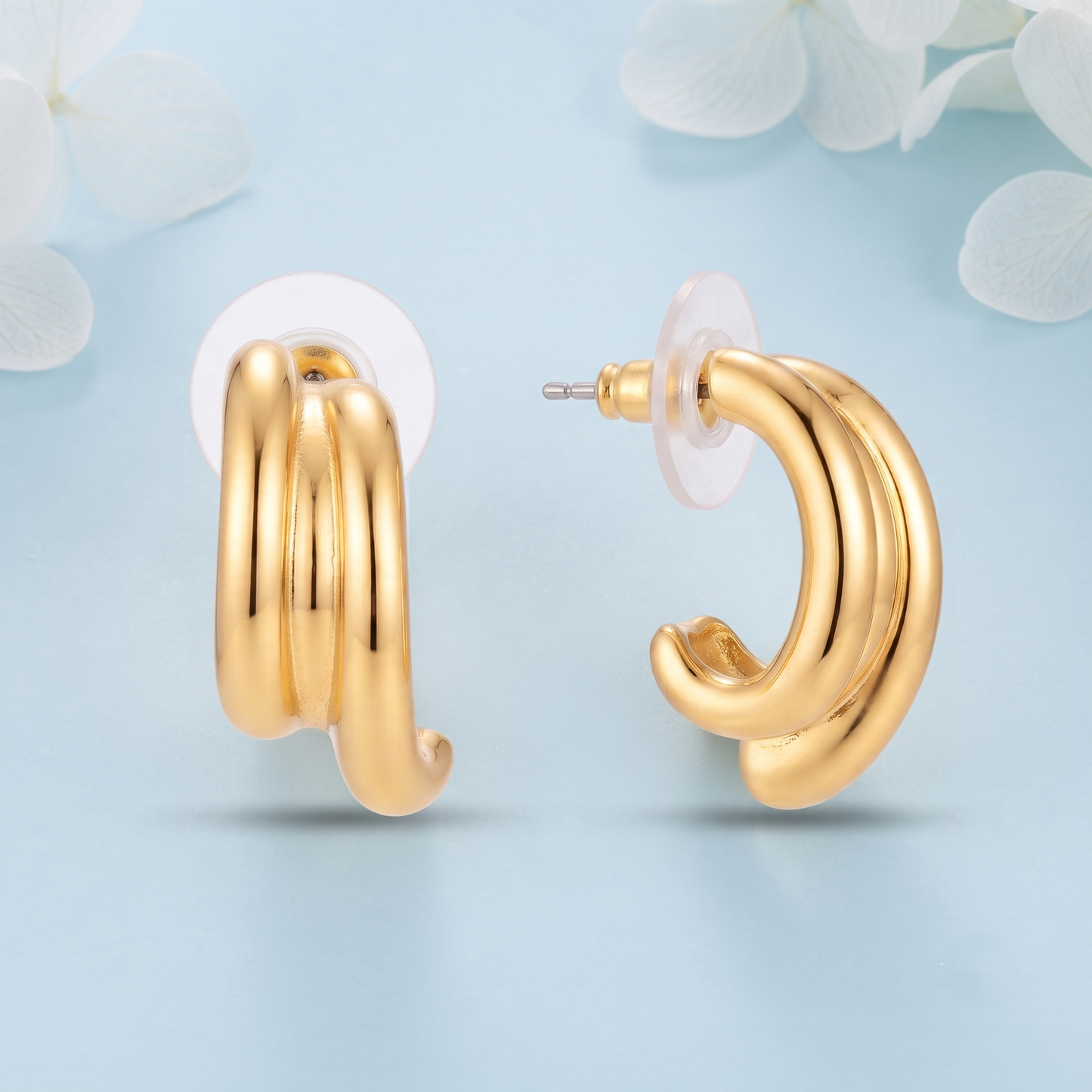 Gold Plated Brass Twisted Curved Hoop Earrings