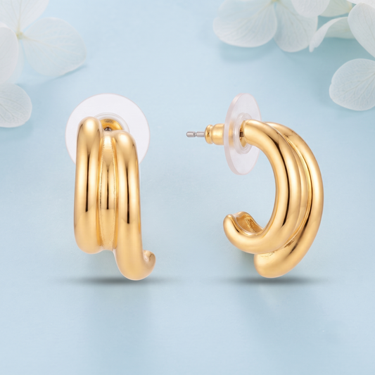Gold Plated Brass Twisted Curved Hoop Earrings