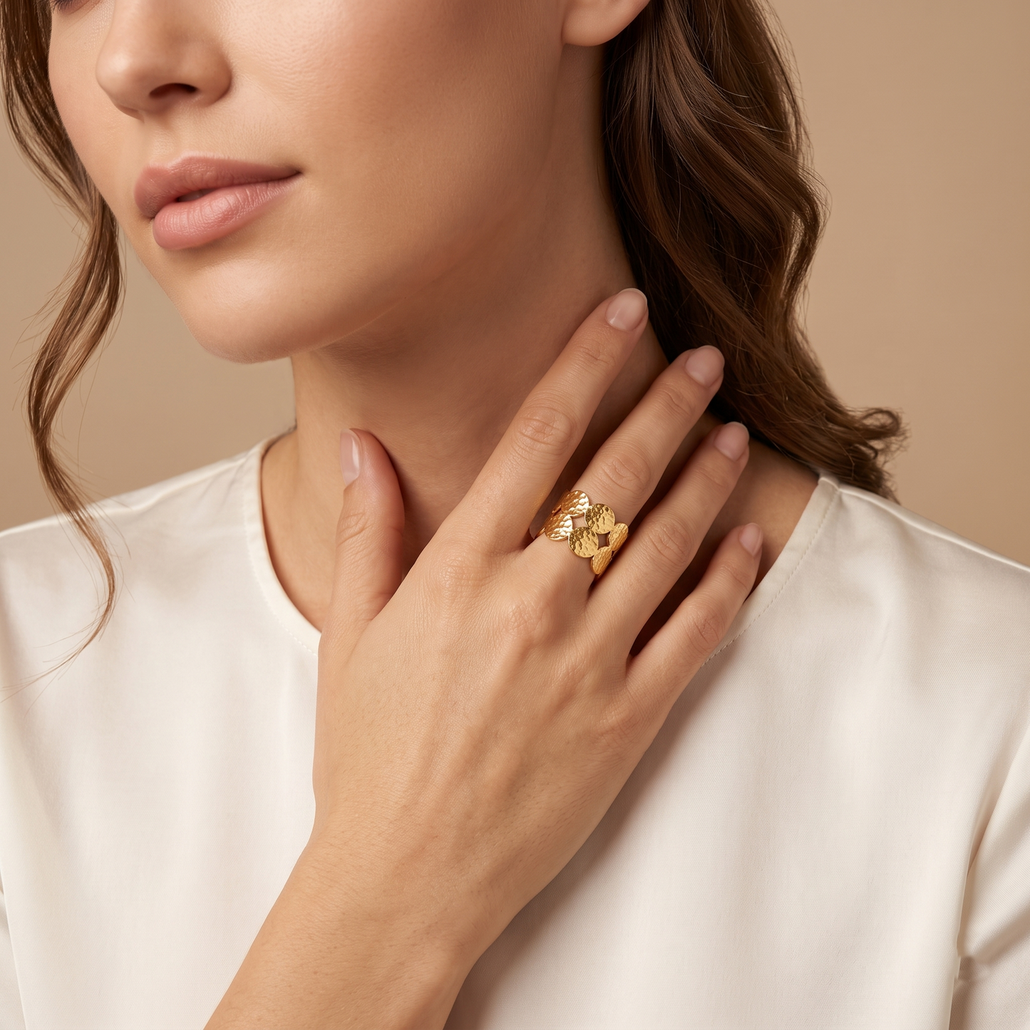Gold Toned Brass Floral Petal Adjustable Ring