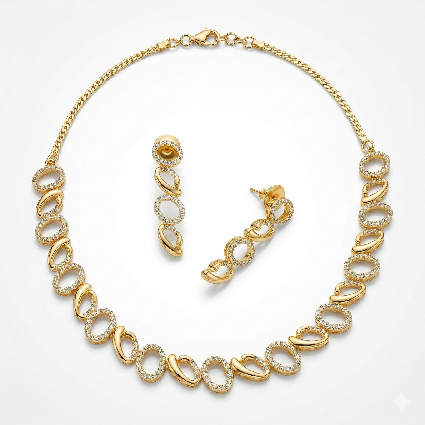 Gold-Tone Linked Oval Stone Necklace Set