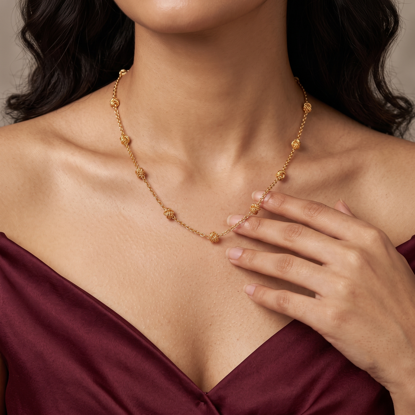Gold Plated Brass Beaded Station Chain Necklace