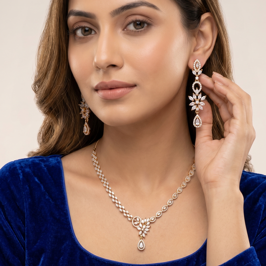 Crimson Red & White Stone Elegant Necklace Set