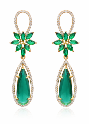 Exquisite Emerald Green CZ Petal Drop Earrings By 2wist Designs