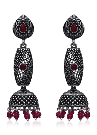 Long Maroon Stone Jhumka Earrings By 2wist Designs