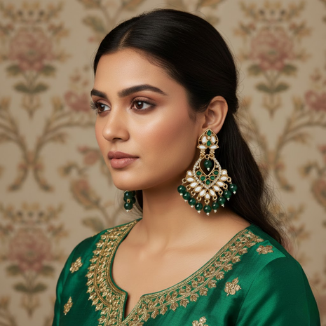 Emerald Green Chandbali Earrings By 2wist Designs