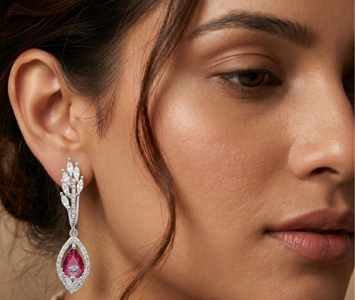 Red And White Beaded Drop Earrings
