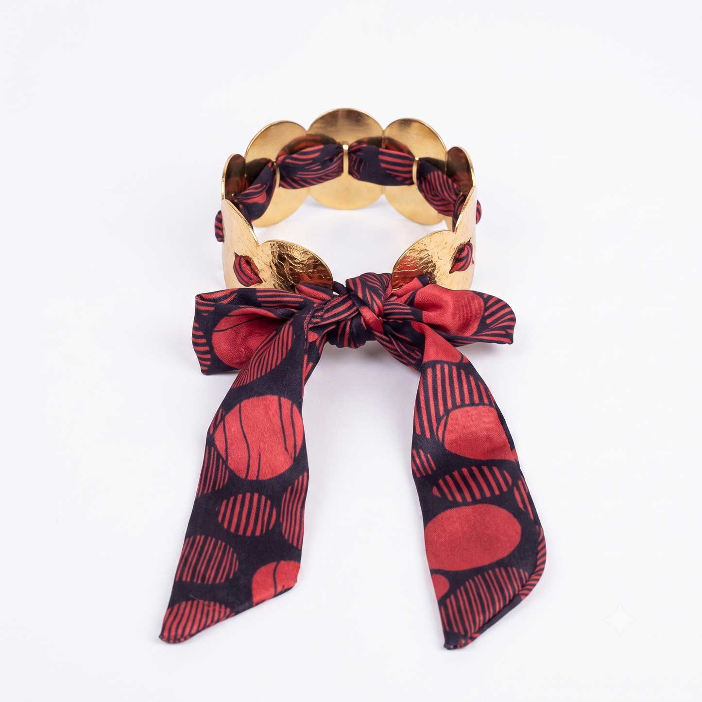 Gold Toned Brass Scrunchie Bangle With Leopard Print Scarf Tie