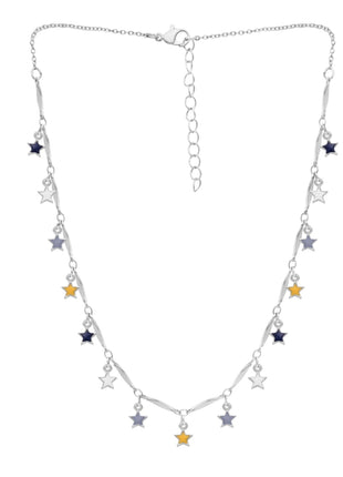 Silver-Plated Brass Multicolor Enamel Star Charm Necklace