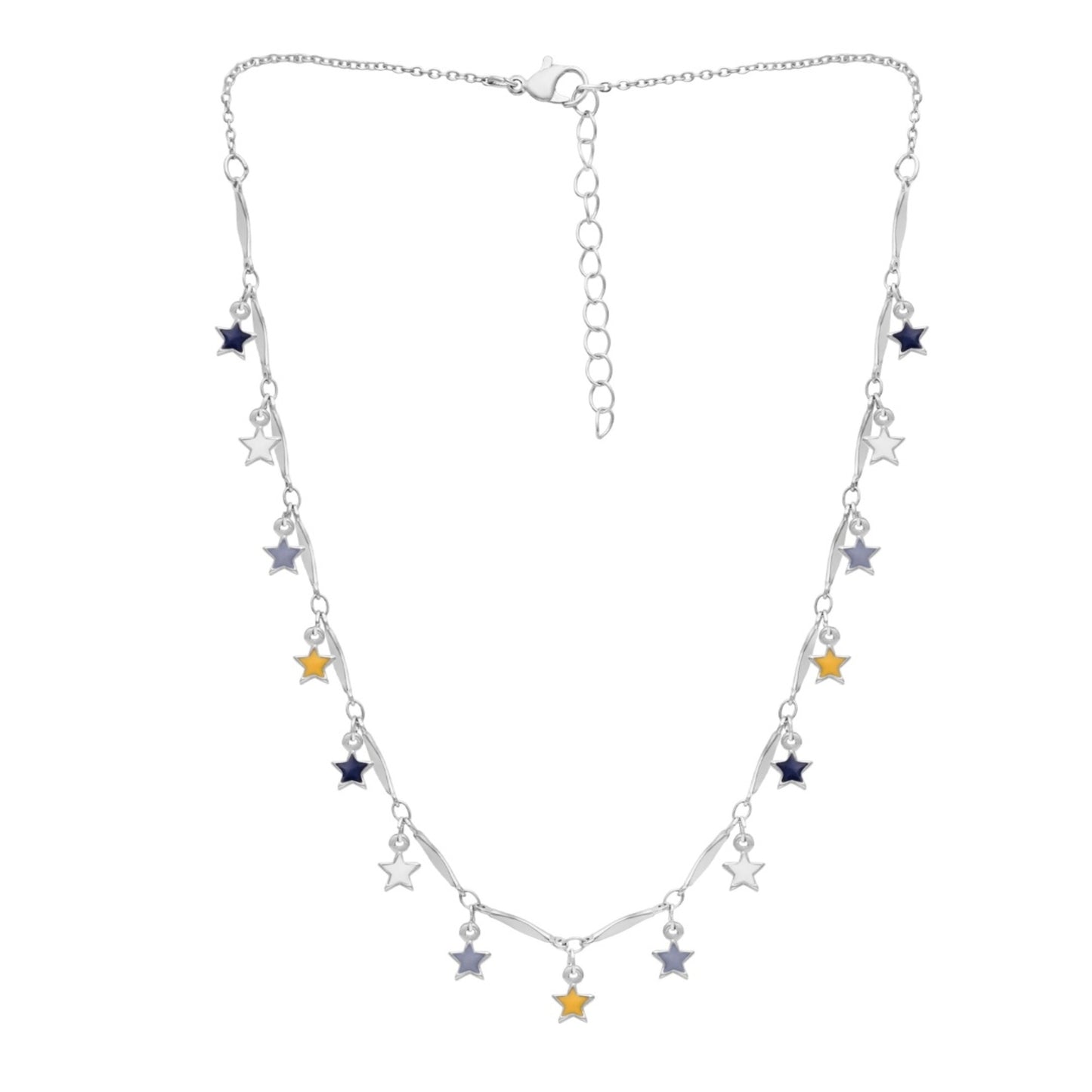 Silver Multicolor Enamel Star Charm Necklace