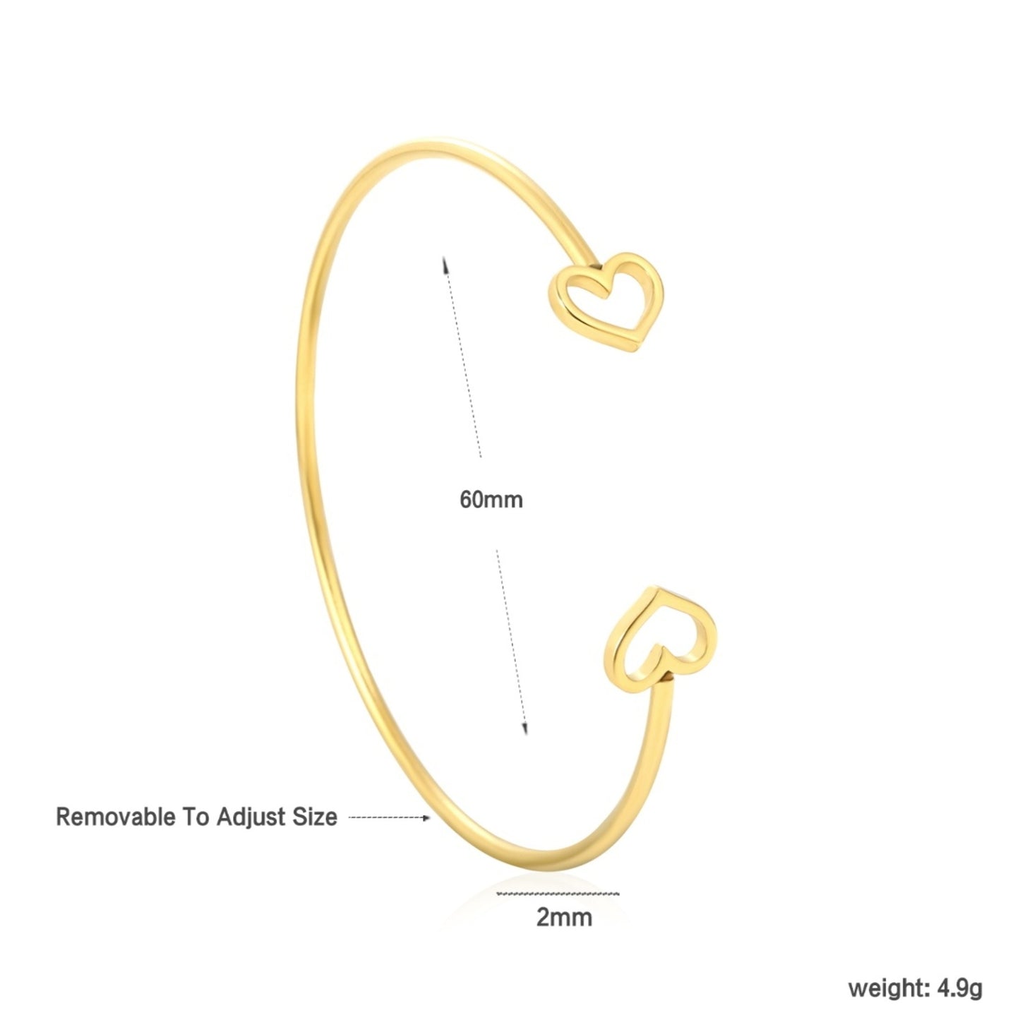 Gold-Tone Heart Motif Adjustable Cuff Bangle