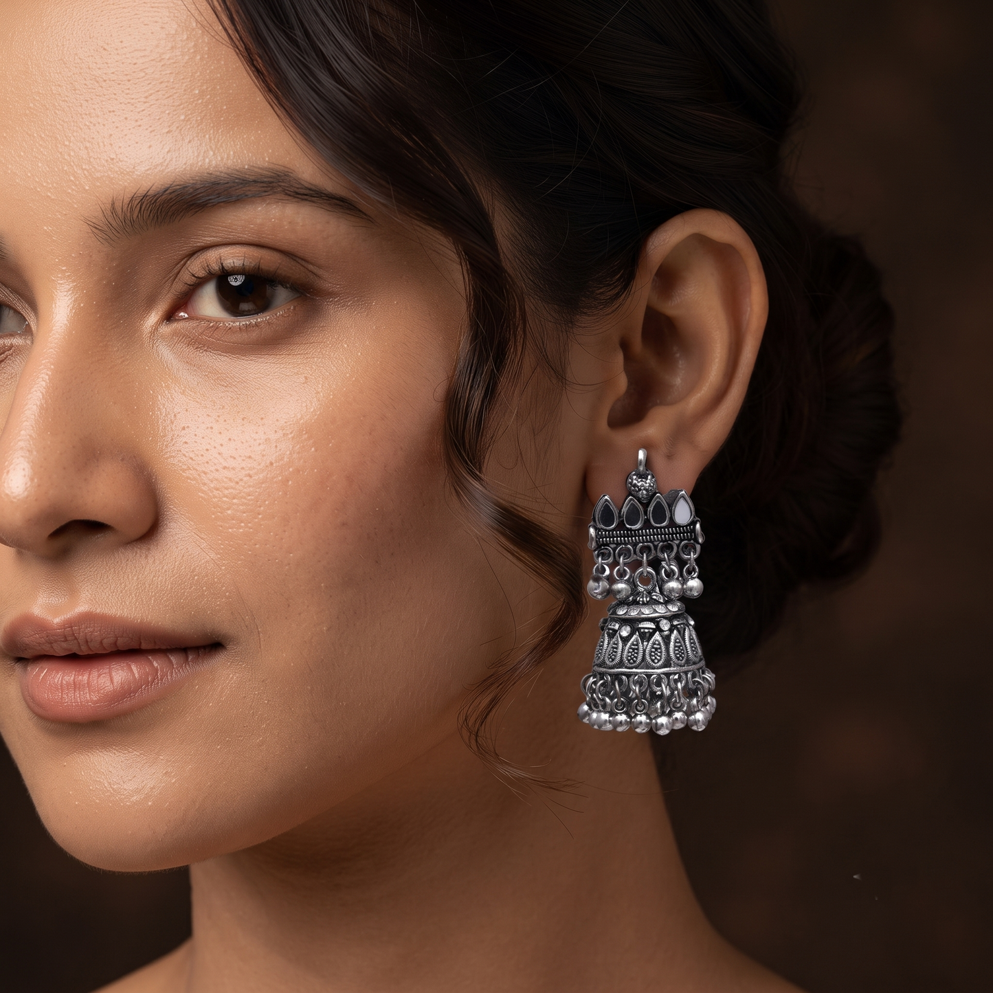 Multi Layer Oxidized Jhumka Earrings