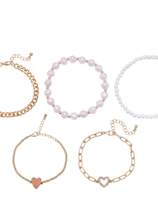 Gold Toned Brass Charm Bracelet Set Of 5