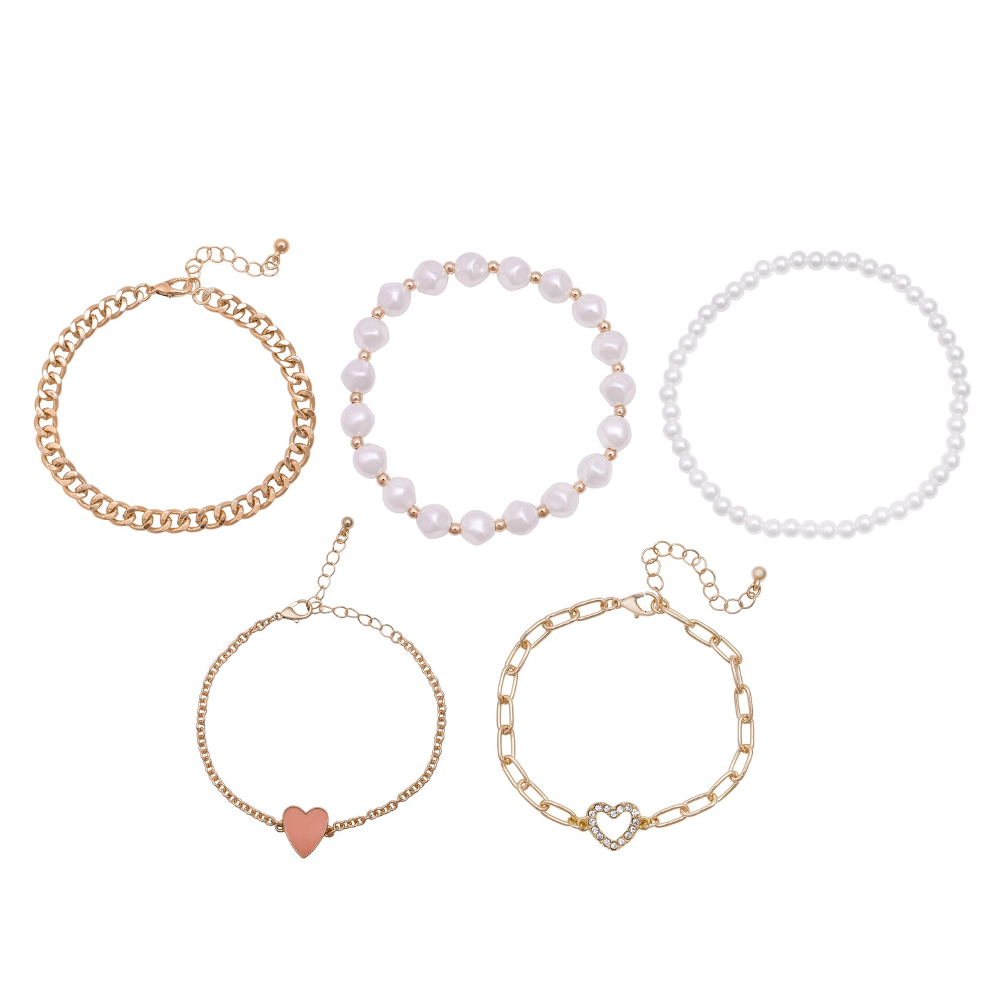 Gold Charm Bracelet Set Of 5